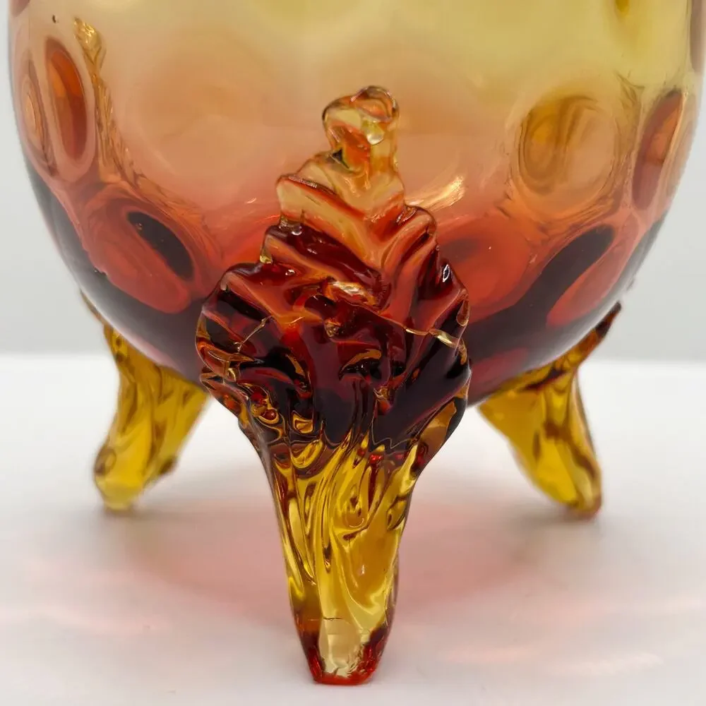 ANTIQ Victorian New England Glass Amberina Toed Crimp-Top Egg Vase Coin Pattern